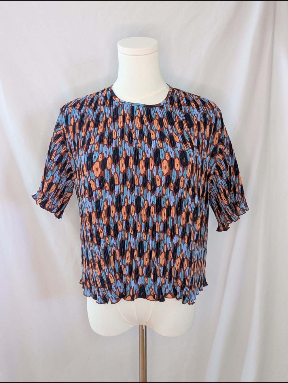 Wildfang Retro Floral Cinnamon Empowered Plisse Sleeveless Button Up S NWT